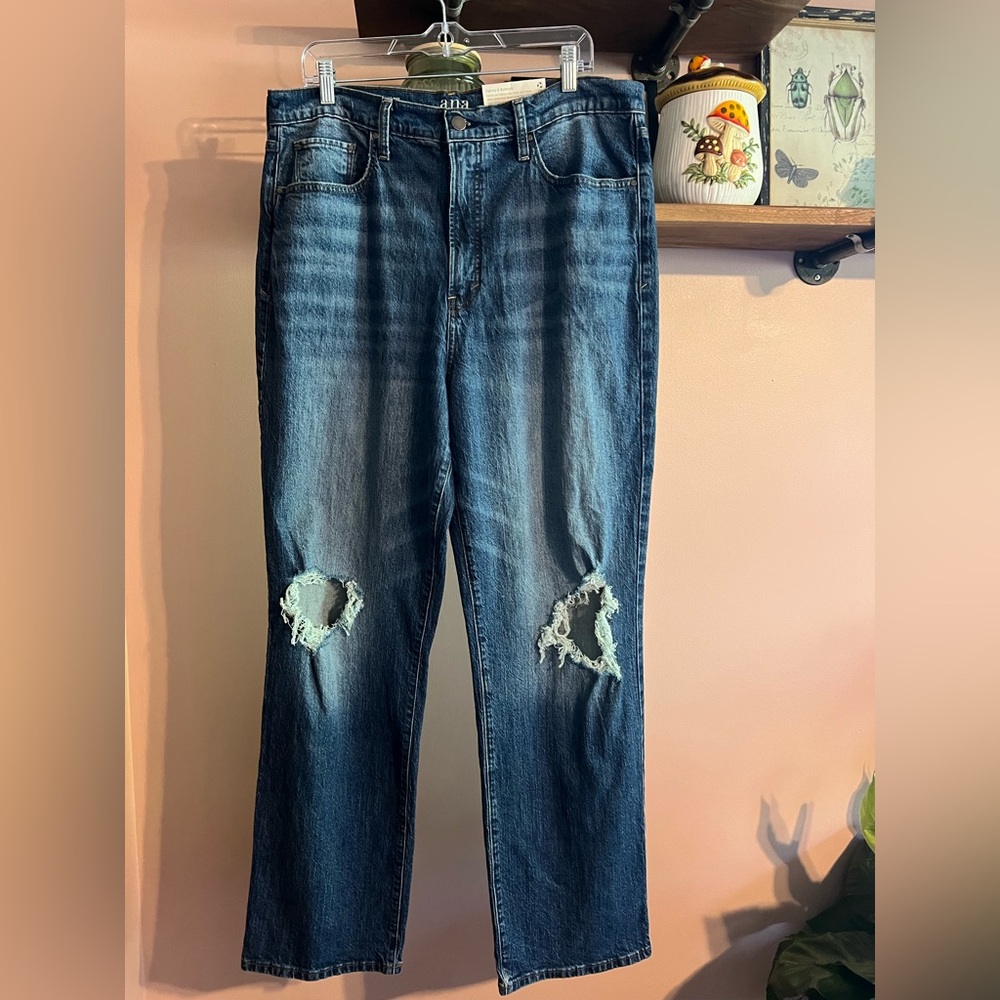 a.n.a Blue Highest Rise Straight Jeans with Distressed Details